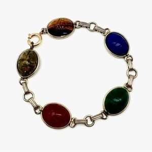 Vintage Winard Signed 14K Gold Filled Scarab Bracelet Semi-Precious Stones